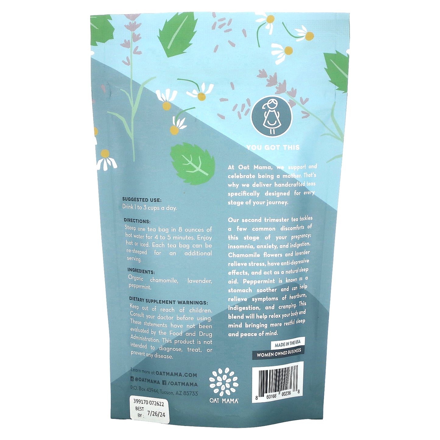 Oat Mama, Calm Tea, Chamomile Lavender Flower, Caffeine Free, 14 Tea Bags, 32 g