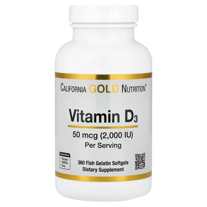 California Gold Nutrition, Vitamin D3, 50 mcg (2,000 IU), 360 Fish Gelatin Softgels