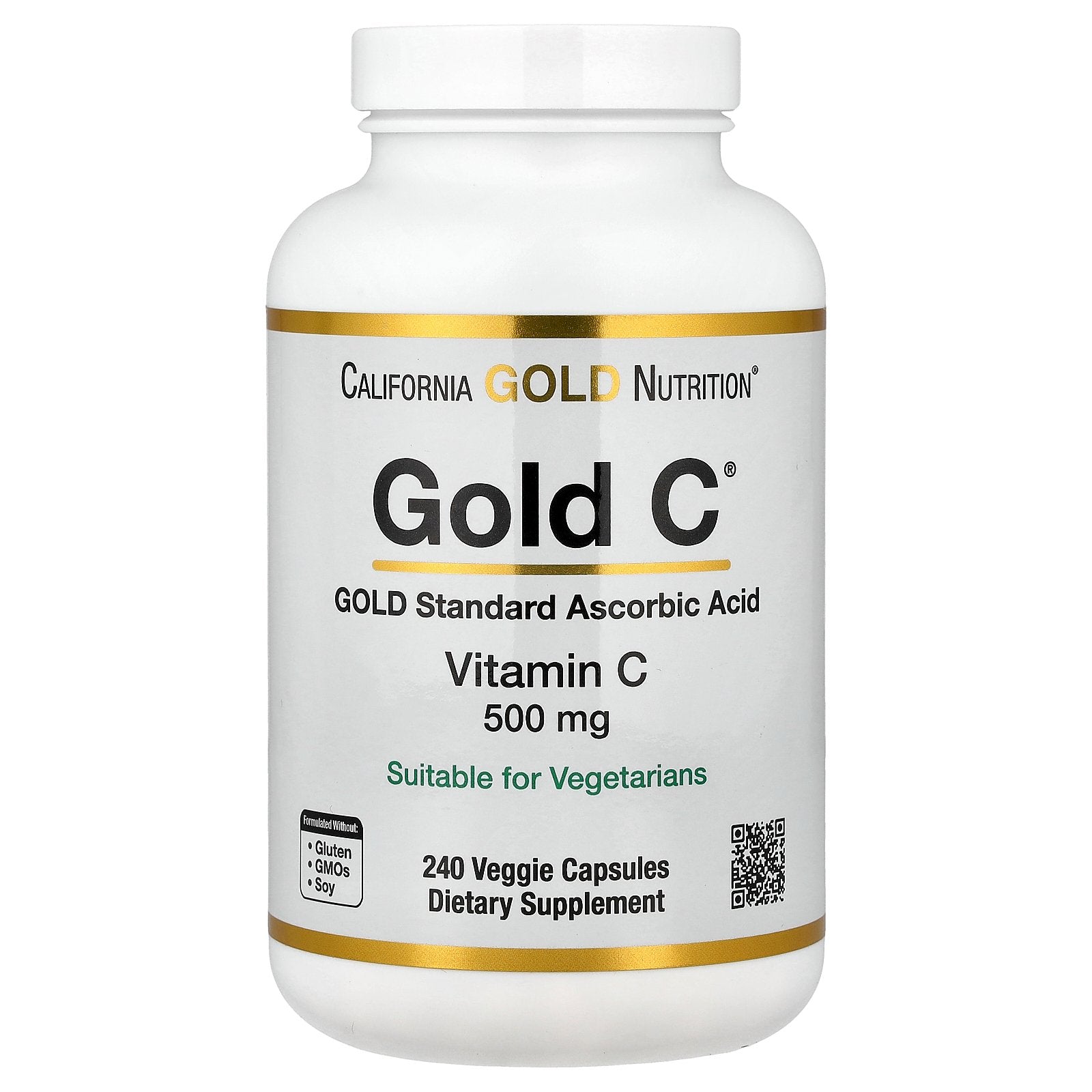 California Gold Nutrition, Gold C®, USP Grade Vitamin C, 500 mg, 240 Veggie Capsules