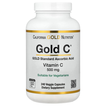 California Gold Nutrition, Gold C®, USP Grade Vitamin C, 500 mg, 240 Veggie Capsules