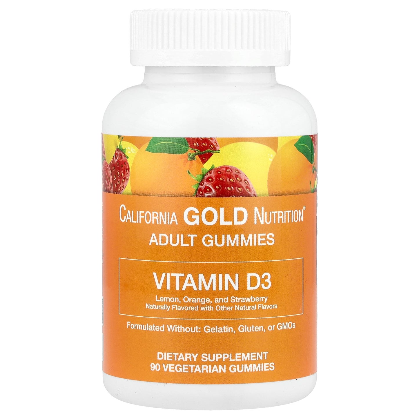 California Gold Nutrition, Vitamin D3 Gummies, Lemon, Orange, and Strawberry, 2,000 IU, 90 Vegetarian Gummies (1,000 IU per Gummy)