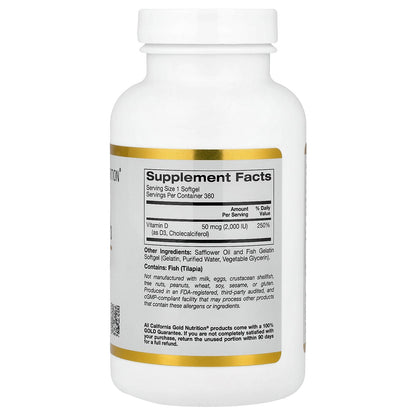 California Gold Nutrition, Vitamin D3, 50 mcg (2,000 IU), 360 Fish Gelatin Softgels