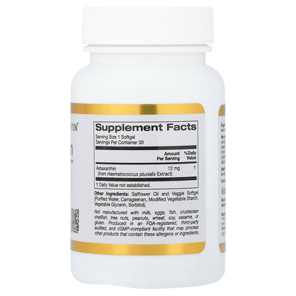 California Gold Nutrition, Astaxanthin, Astalif® Pure Icelandic, 12 mg, 30 Veggie Softgels