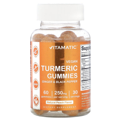 Vitamatic, Vegan Turmeric Gummies, Natural Peach, 60 Gummies