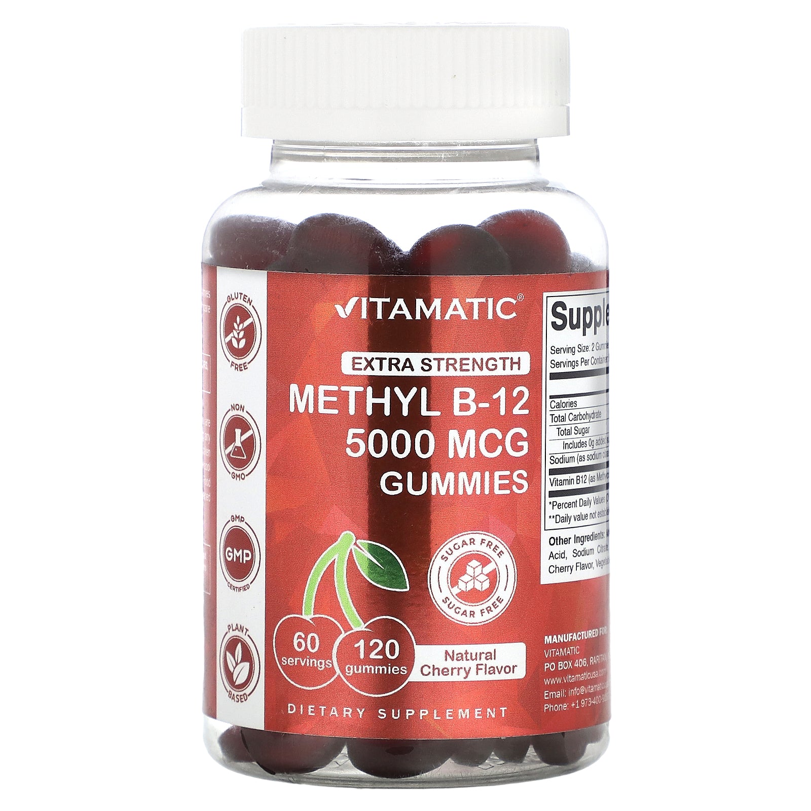 Vitamatic, Methyl B-12 Gummies, Natural Cherry, 120 Gummies (2,500 mcg per Gummy)