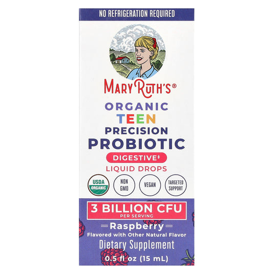 MaryRuth's, Organic Teen Precision Probiotic, Liquid Drops, Raspberry, 3 Billion CFU, 0.5 fl oz (15 ml)