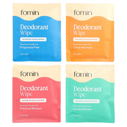 fomin, Deodorant Wipes, Variety Pack , 15 Individually Wrapped Wipes