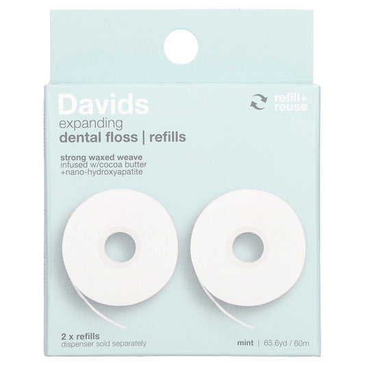 Davids, Expanding Dental Floss, Refills, Mint, 2 Count