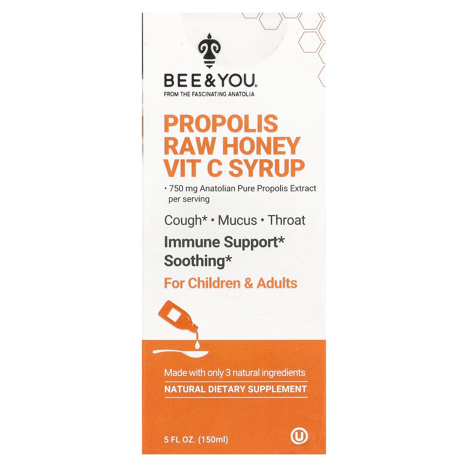 Bee & You, Propolis Raw Honey Vit C Syrup, 5 fl oz (150 ml)
