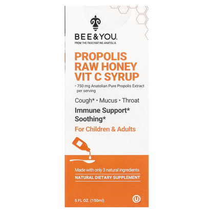 Bee & You, Propolis Raw Honey Vit C Syrup, 5 fl oz (150 ml)