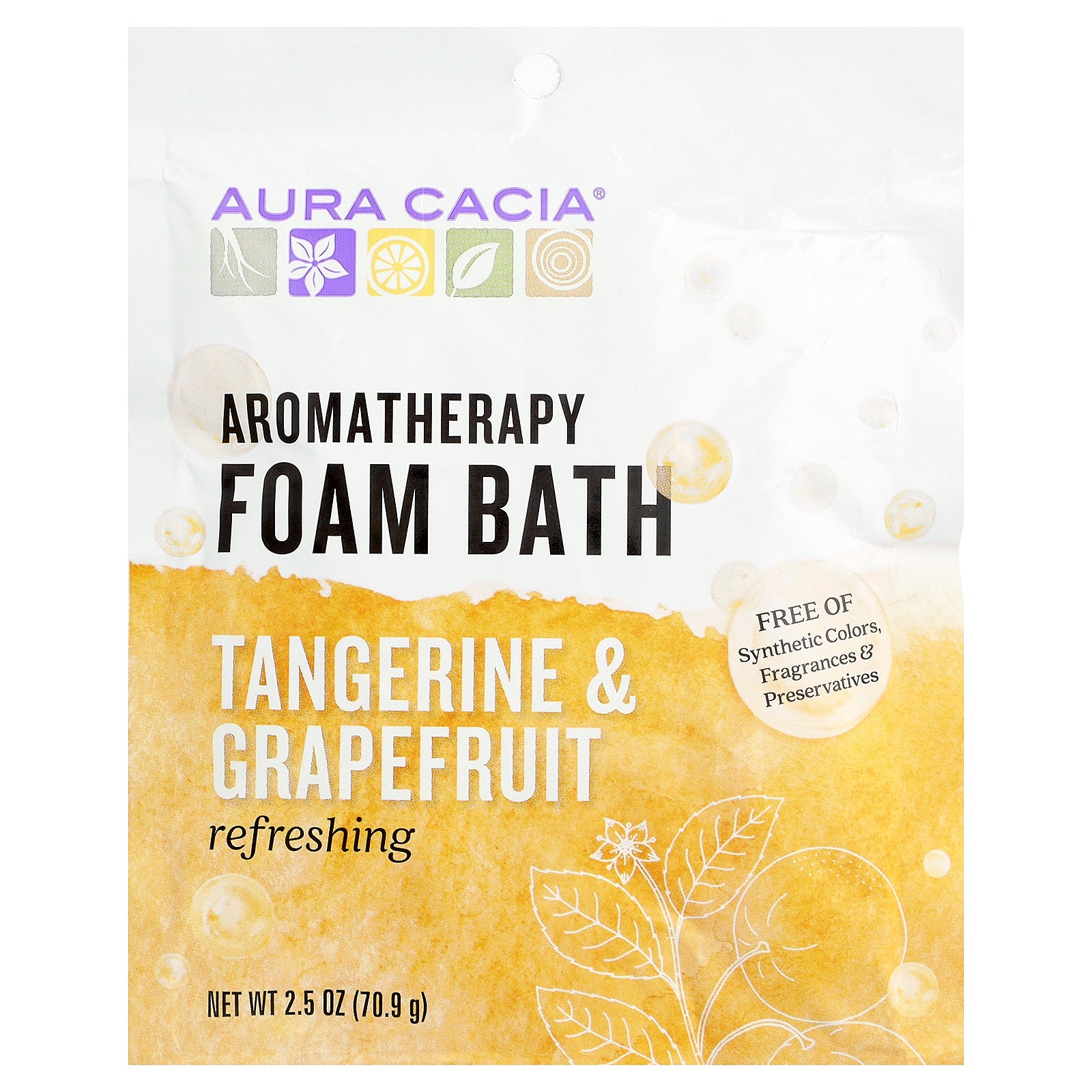 Aura Cacia, Aromatherapy Foam Bath, Tangerine & Grapefruit, 2.5 oz (70.9 g)