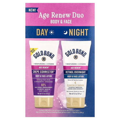 Gold Bond, Age Renew® Duo, Day & Night, Body & Face Lotion, 2 Bottles, 4.3 oz (121 g) Each