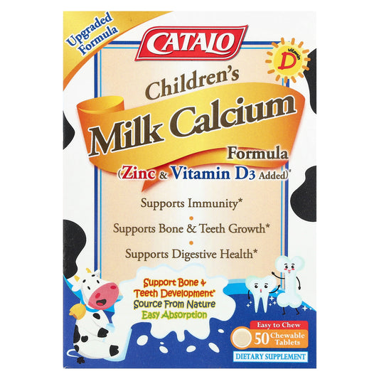 CATALO, Children's Milk Calcium Formula, Zinc & Vitamin D, 50 Chewable Tablets