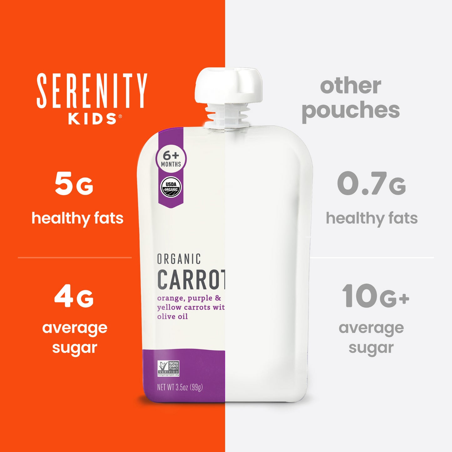Serenity Kids, Organic Carrots, 6+ Months, Orange, Purple & Yellow Carrots with Olive Oil, 3.5 oz (99 g)