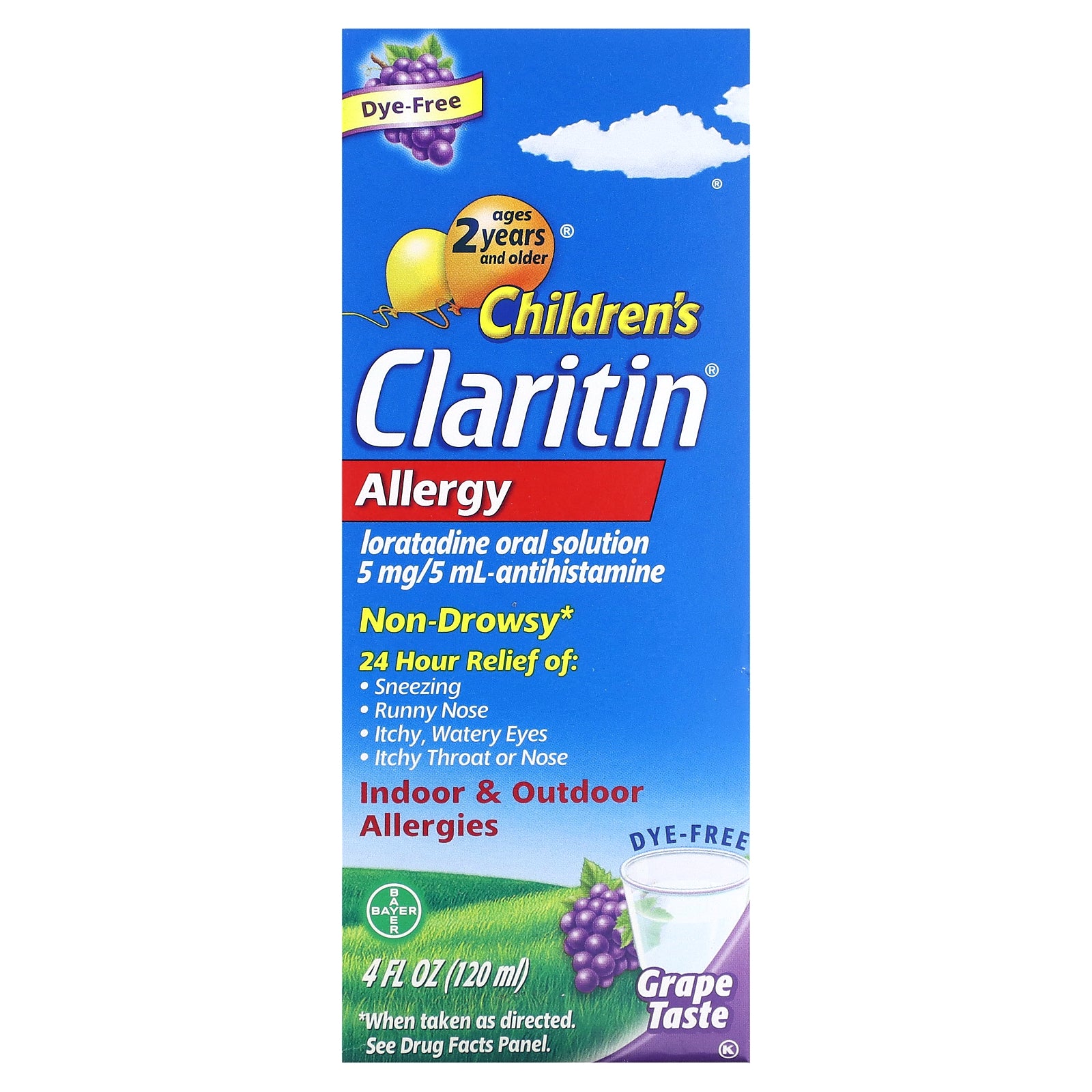 Claritin, Children's, Allergy, Ages 2 Years+, Grape, 5 mg, 4 fl oz (120 ml)