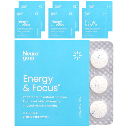 NeuroGum, Energy & Focus, Peppermint, 6 Packs, 9 Pieces Each