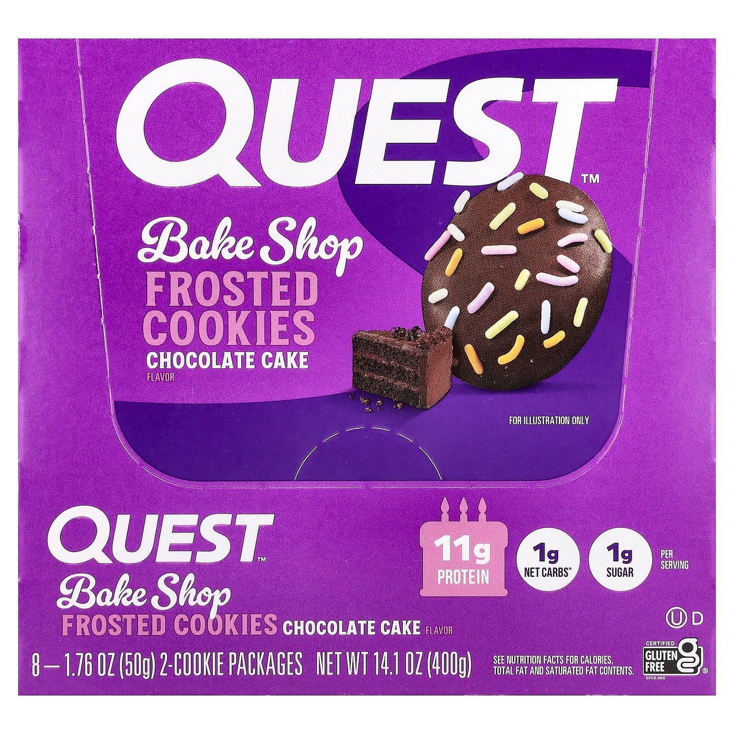 Quest Nutrition, Bake Shop Frosted Cookies, Chocolate Cake, 8 Packages, 1.76 oz (50 g) Each