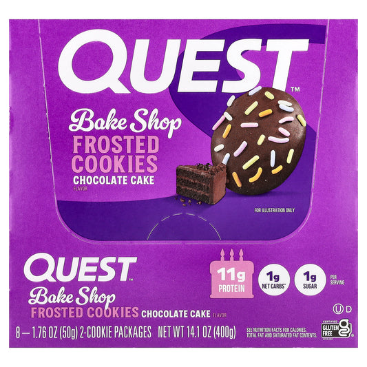 Quest Nutrition, Bake Shop Frosted Cookies, Chocolate Cake, 8 Packages, 1.76 oz (50 g) Each