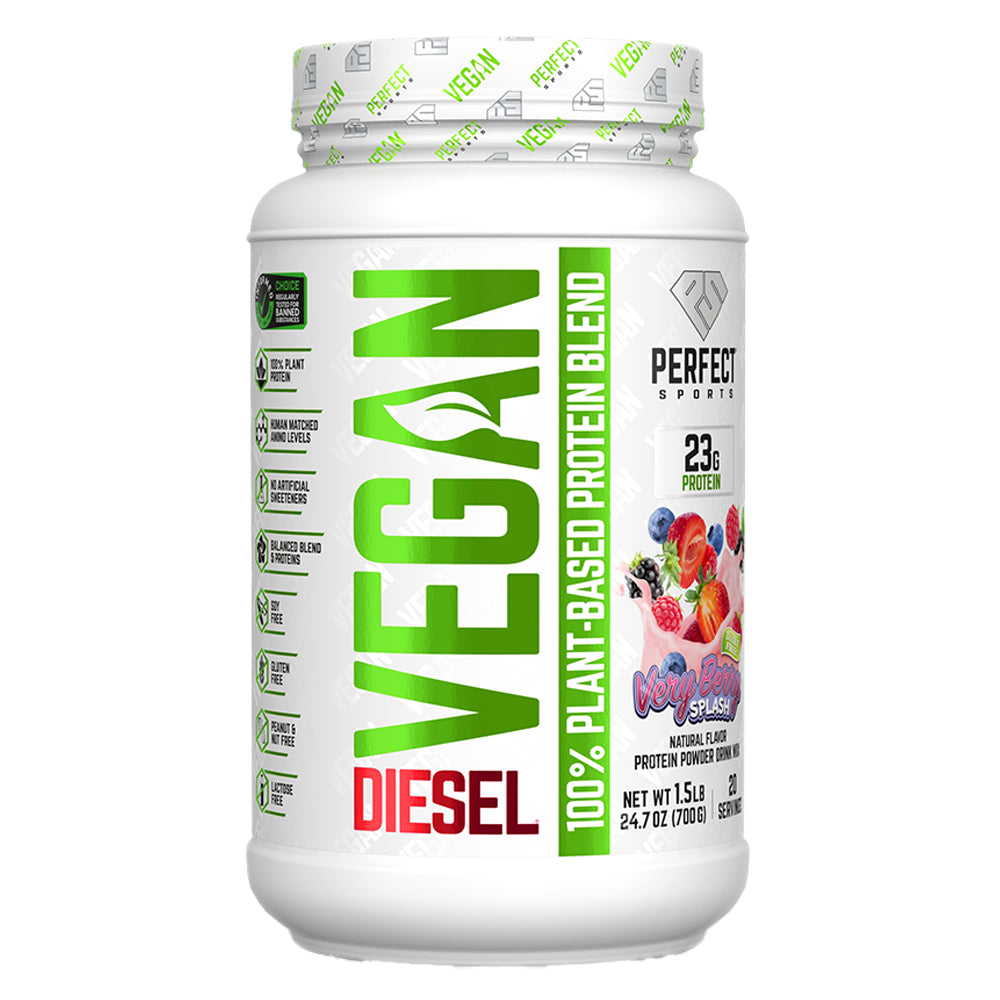 PERFECT Sports, Diesel, Vegan, 100% Plant-Based Protein Blend, Very Berry Splash, 1.5 lb (700 g)