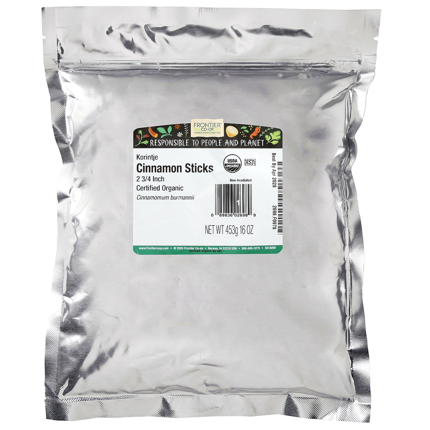 Frontier Co-op, Organic 2 3/4'' Korintje Cinnamon Sticks, 16 oz (453 g)