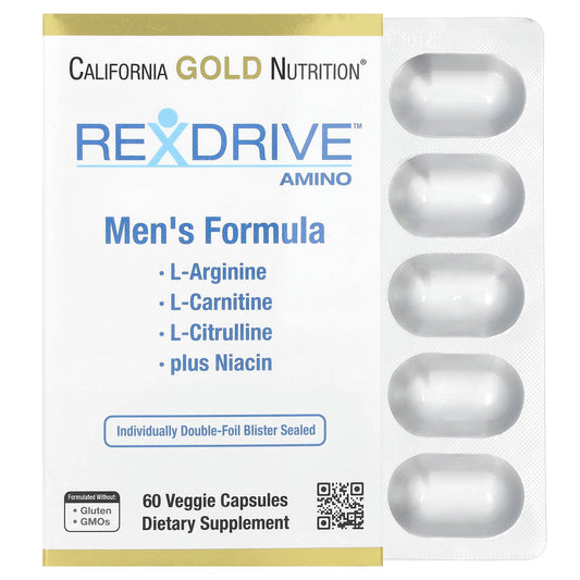 California Gold Nutrition, Rexdrive™ Amino with L-Arginine HCl, L-Citrulline, Acetyl-L-Carnitine Arginate DiHydrochloride, and Glycine Propionyl-L-Carnitine HCl, Men's Formula, 60 Veggie Capsules