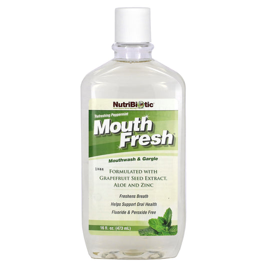 NutriBiotic, Mouth Fresh, Mouthwash & Gargle, Refreshing Peppermint, 16 fl oz (473 ml)