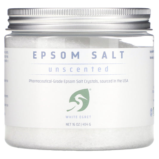 White Egret, Epsom Salt, Unscented, 16 oz (454 g)