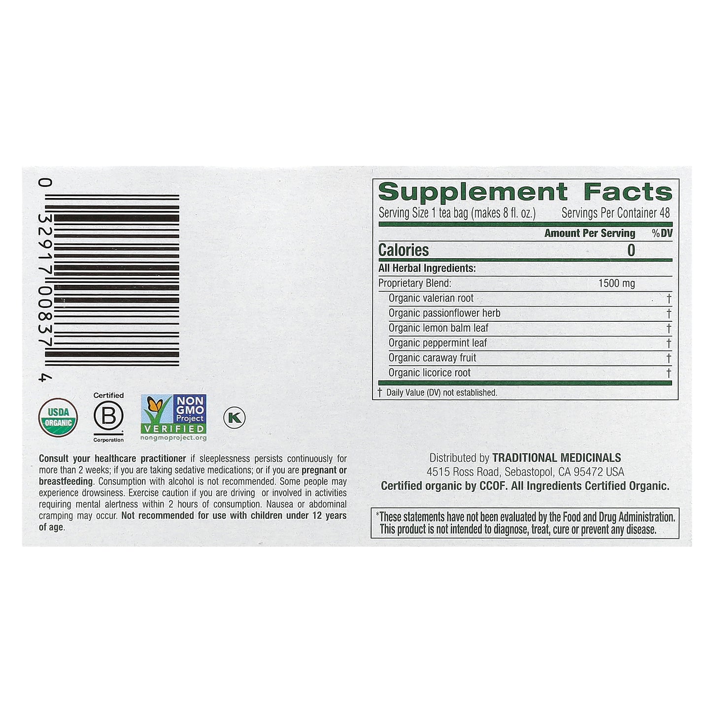 Traditional Medicinals, Organic Nighty Night Extra®, Lemon Balm & Valerian, Caffeine Free, 48 Wrapped Tea Bags, 2.53 oz (72 g)