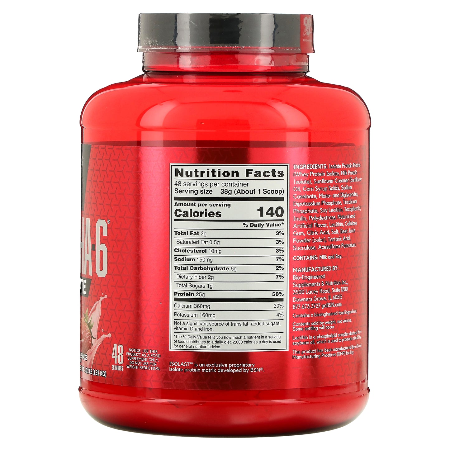 BSN, Syntha-6® Isolate, Protein Powder Drink Mix, Strawberry Milkshake, 4.02 lbs (1.82 kg)