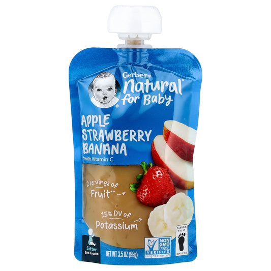 Gerber, Natural for Baby, 2nd Foods®, Apple, Strawberry, Banana, 3.5 oz (99 g)