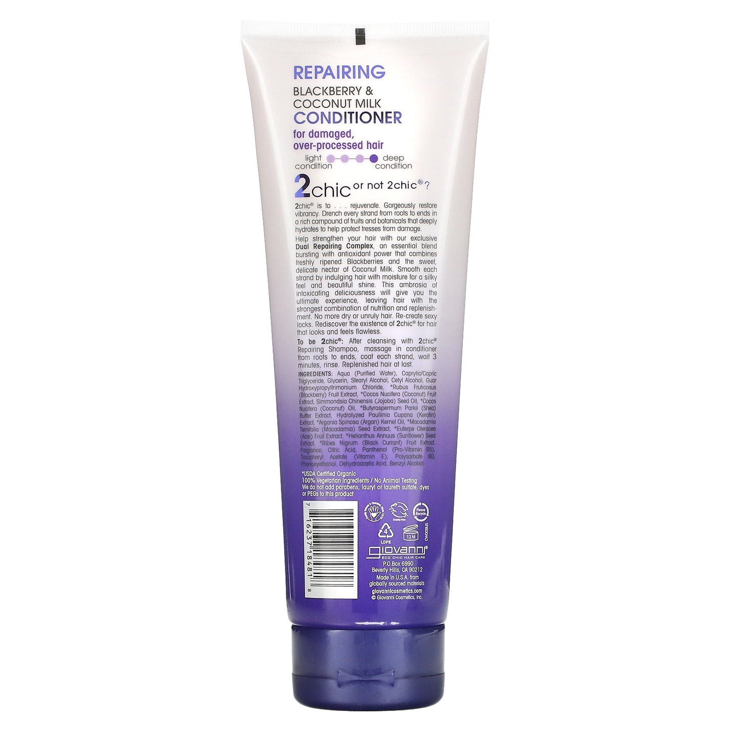 Giovanni, 2chic, Repairing Conditioner, For Damaged, Over-Processed Hair, Blackberry + Coconut Milk, 8.5 fl oz (250 ml)