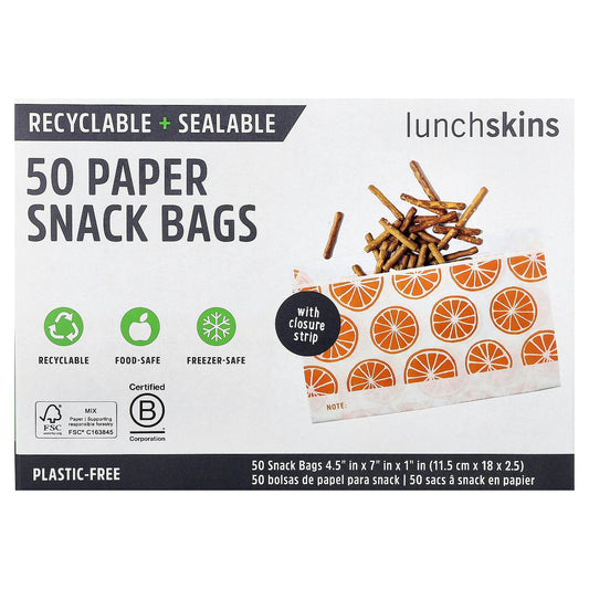 Lunchskins, Paper Snack Bags, Orange, 50 Bags