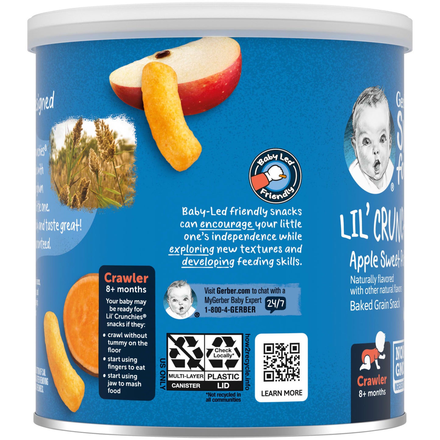 Gerber, Snacks for Baby, Lil' Crunchies, Baked Grain Snack, 8+ Months, Apple Sweet Potato, 1.48 oz (42 g)