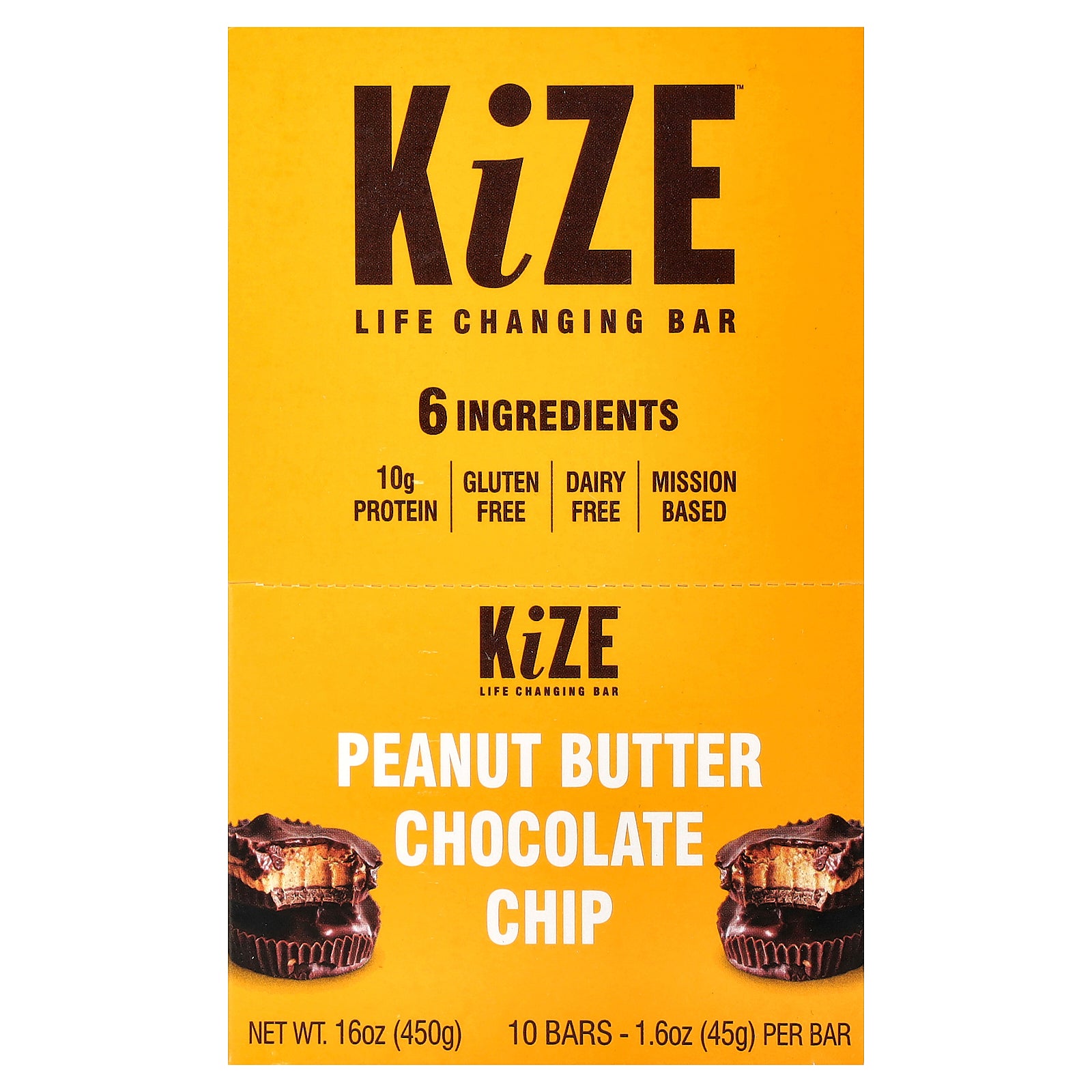 KiZE Life Changing Bar, Peanut Butter Chocolate Chip, 10 Bars, 1.6 oz (45 g) Each