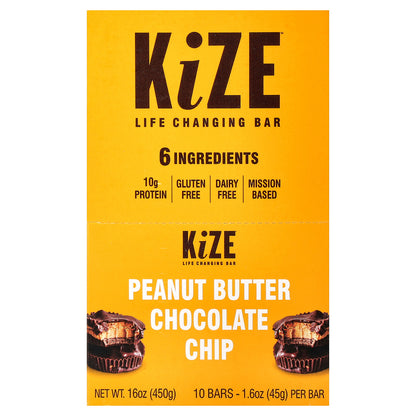 KiZE Life Changing Bar, Peanut Butter Chocolate Chip, 10 Bars, 1.6 oz (45 g) Each