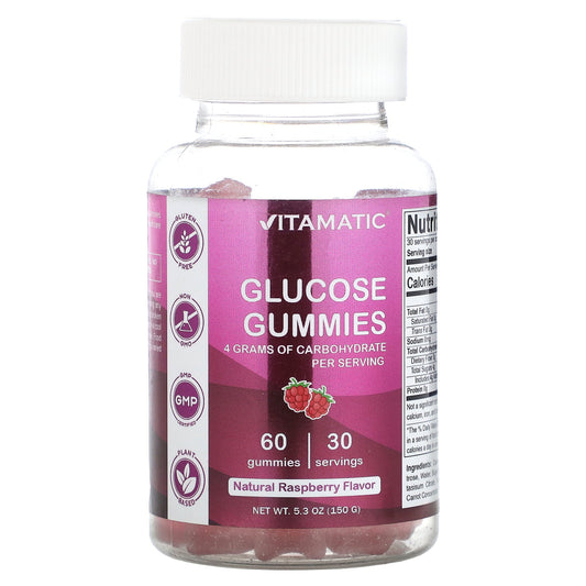 Vitamatic, Glucose Gummies, Natural Raspberry, 60 Gummies