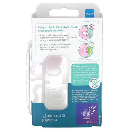 MAM, Supreme Night Pacifier, 0-6 Months, Pink/Clear, 2 Count