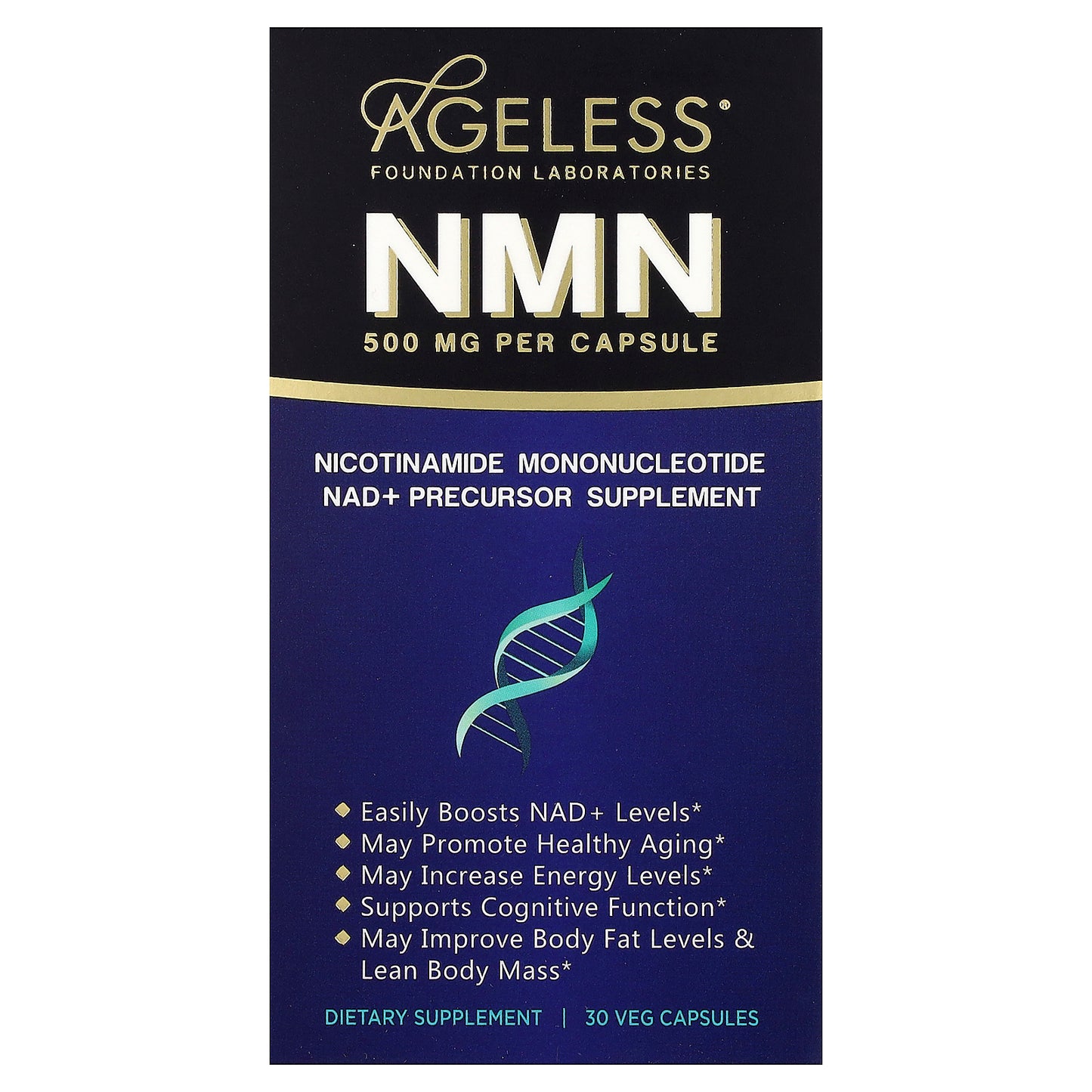 Ageless Foundation Laboratories, NMN, 500 mg, 30 Veg Capsules