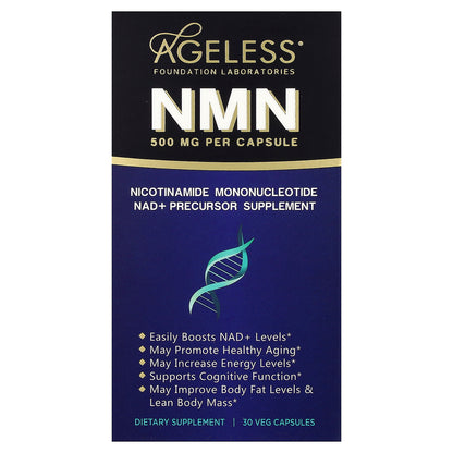 Ageless Foundation Laboratories, NMN, 500 mg, 30 Veg Capsules