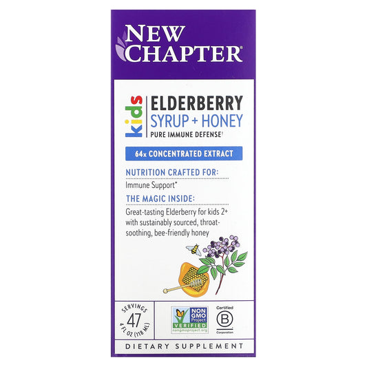 New Chapter, Kids, Elderberry Syrup + Honey, Ages 2+, 4 fl oz (118 ml)