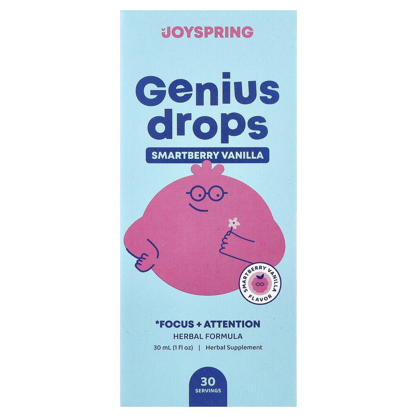 JoySpring, Genius Drops, Focus + Attention, Smartberry Vanilla, 1 fl oz (30 ml)