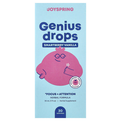 JoySpring, Genius Drops, Focus + Attention, Smartberry Vanilla, 1 fl oz (30 ml)