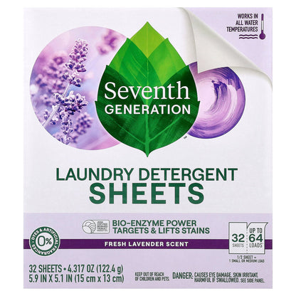 Seventh Generation, Laundry Detergent Sheets, Fresh Lavender, 32 Sheets, 4.317 oz (122.4 g)
