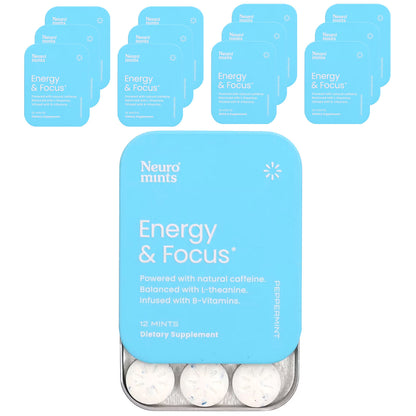 NeuroGum, NeuroMints, Energy & Focus, Peppermint, 12 Packs, 12 Pieces Each