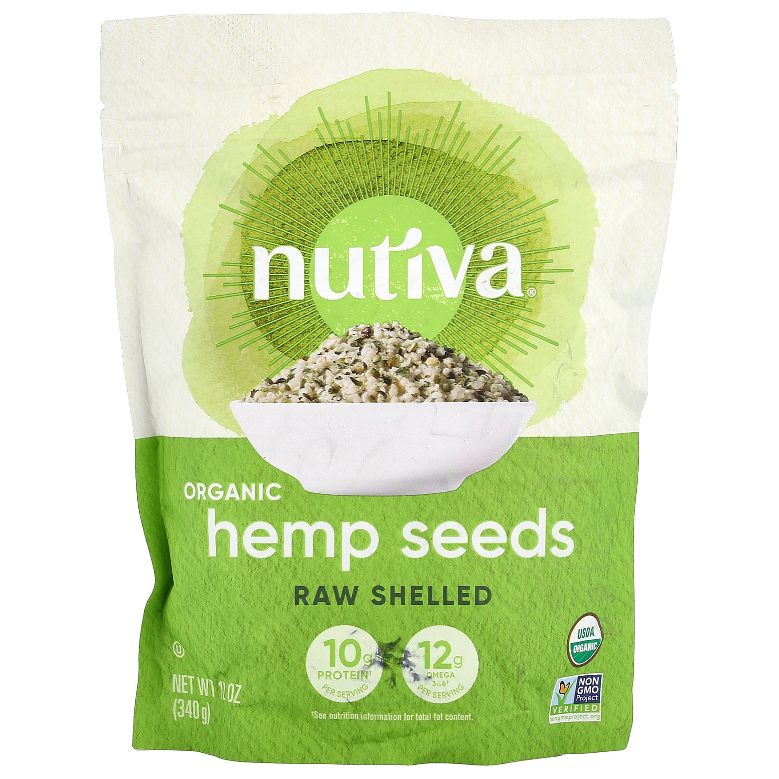 Nutiva, Organic Hemp Seeds, Raw Shelled, 12 oz (340 g)