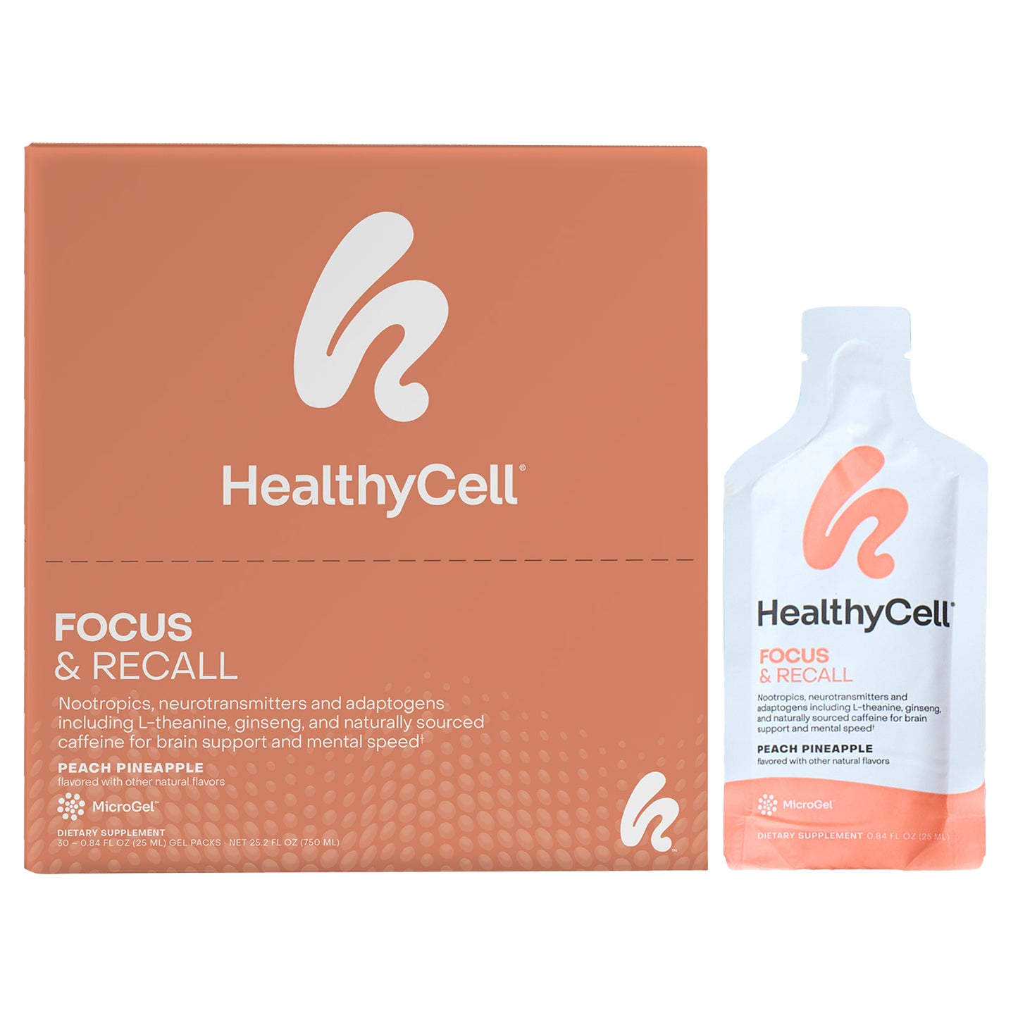 HealthyCell, Focus & Recall, Peach Pineapple, 30 Gel Packs, 0.84 fl oz (25 ml) Each