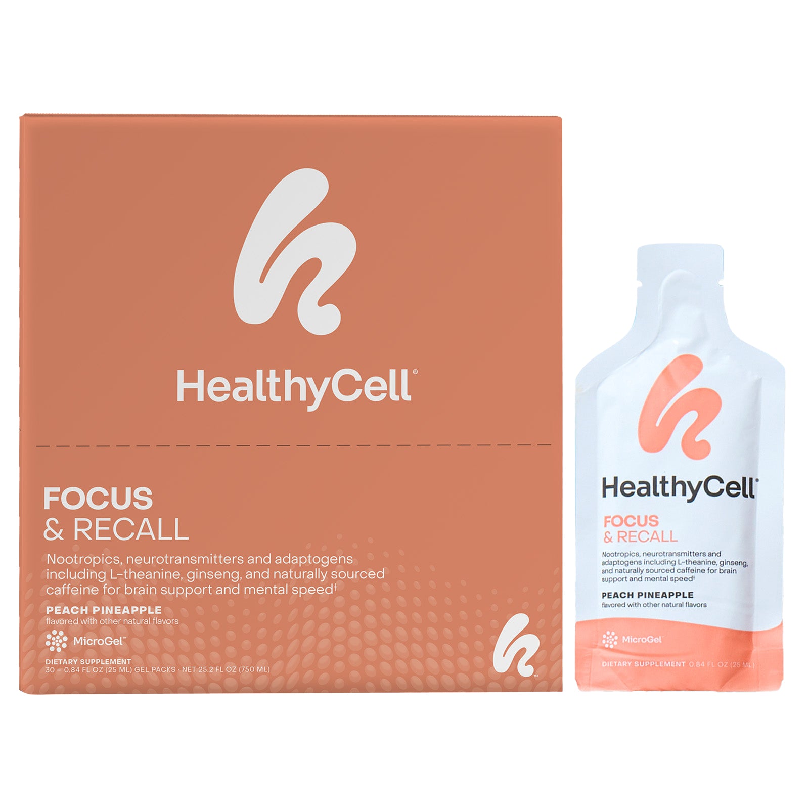 HealthyCell, Focus & Recall, Peach Pineapple, 30 Gel Packs, 0.84 fl oz (25 ml) Each
