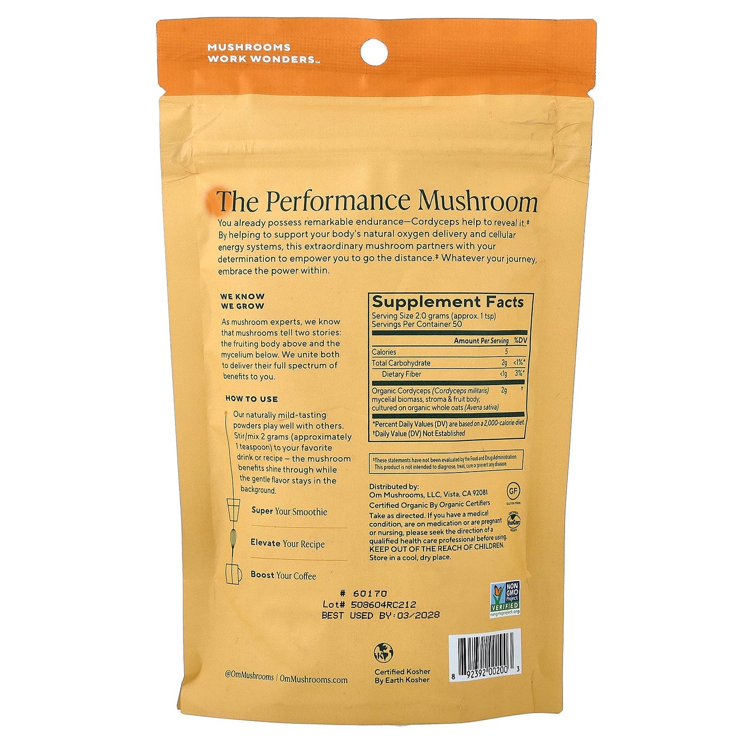 Om Mushrooms, Mushroom Powder, Cordyceps, 3.5 oz (100 g)