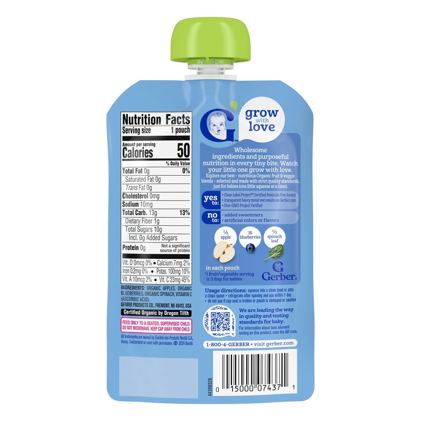 Gerber, Organic Puree, 2nd Foods®, Apple Blueberry Spinach, 3.5 oz (99 g)