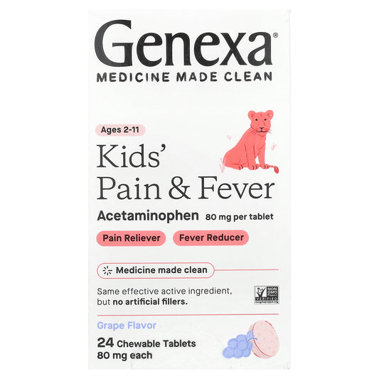 Genexa, Kids' Pain & Fever, Ages 2-11, Grape, 24 Chewable Tablets